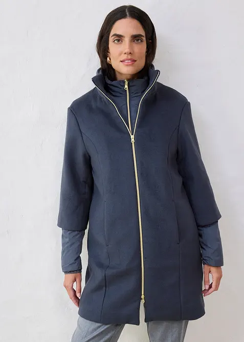 Manteau en laine avec l&eacute;g&egrave;re doudoune int&eacute;rieure en duvet (ens. 2 pces), bonprix