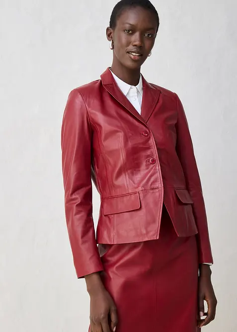 Blazer court en cuir d’agneau nappa, bonprix