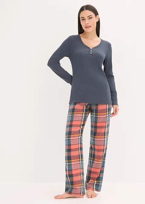 Pyjama avec T-shirt côtelé et pantalon en flanelle à fil brillant, bonprix