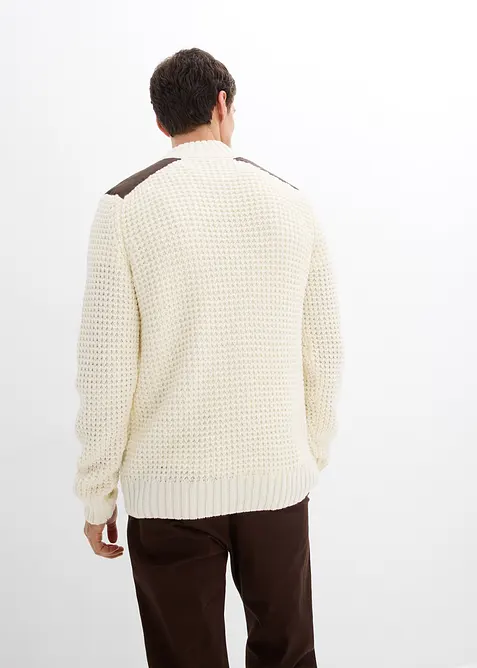 Pull camionneur en grosse maille avec empiècements en tissu, bonprix