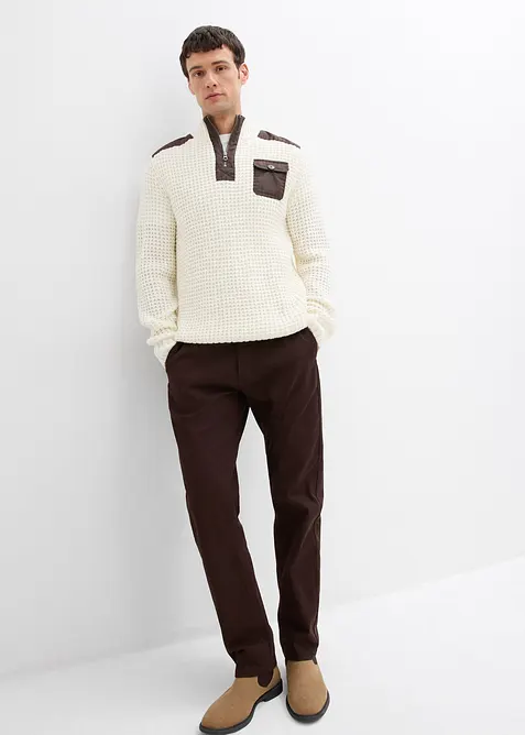 Pull camionneur en grosse maille avec empiècements en tissu, bonprix