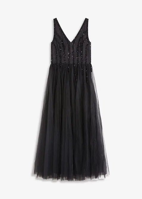 Robe longue en tulle fin avec sequins brodés, bonprix