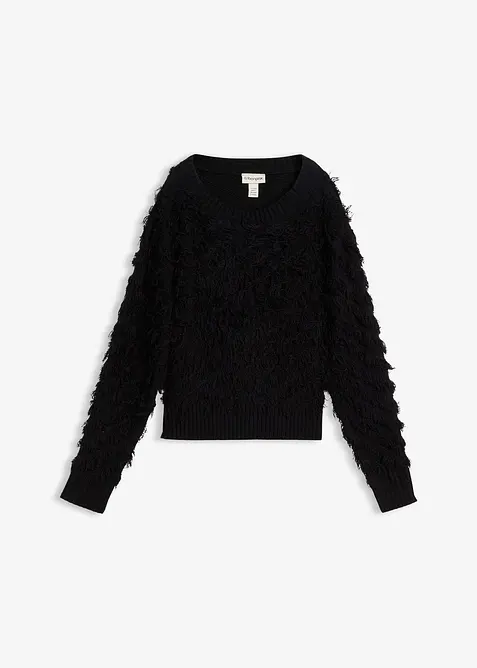 Pull en grosse maille à franges, bonprix