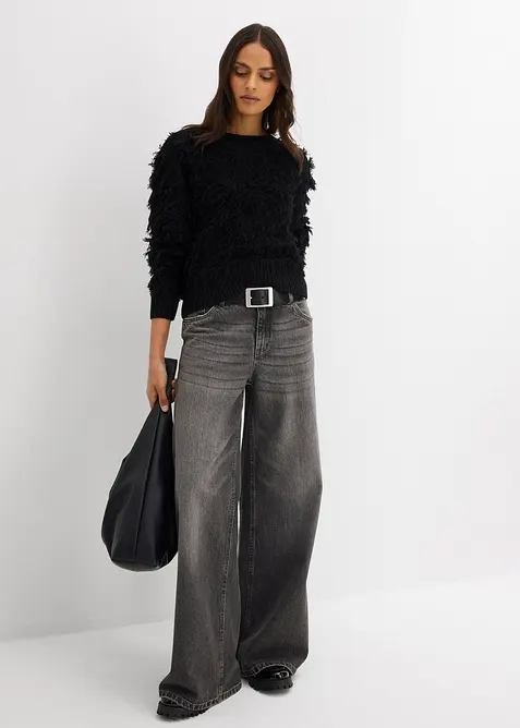 Pull en grosse maille à franges, bonprix