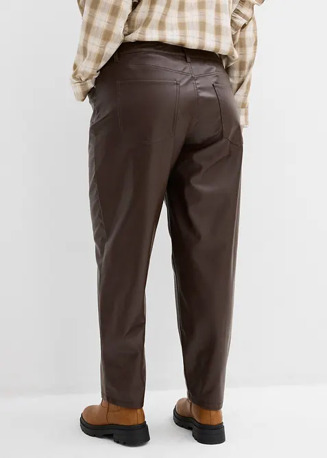 Pantalon barrel enduit, taille mi-haute, bonprix