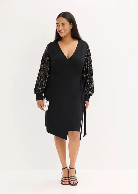 Robe midi à sequins brodés sur les manches, bonprix