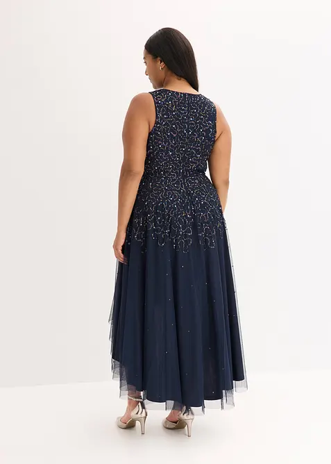 Robe plus longue au dos avec sequins brodés, bonprix