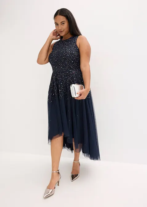 Robe plus longue au dos avec sequins brodés, bonprix