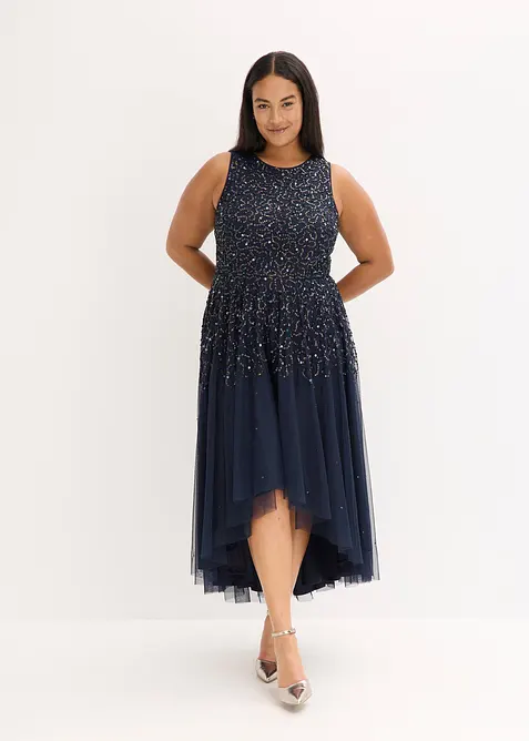 Robe plus longue au dos avec sequins brodés, bonprix
