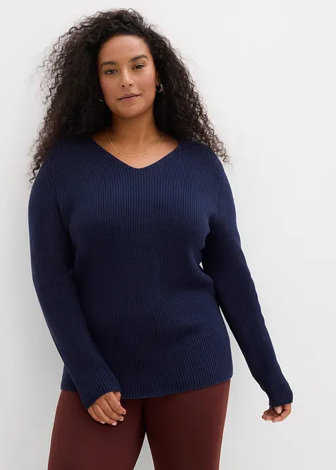 Pull en maille côtelée 100% coton, bonprix