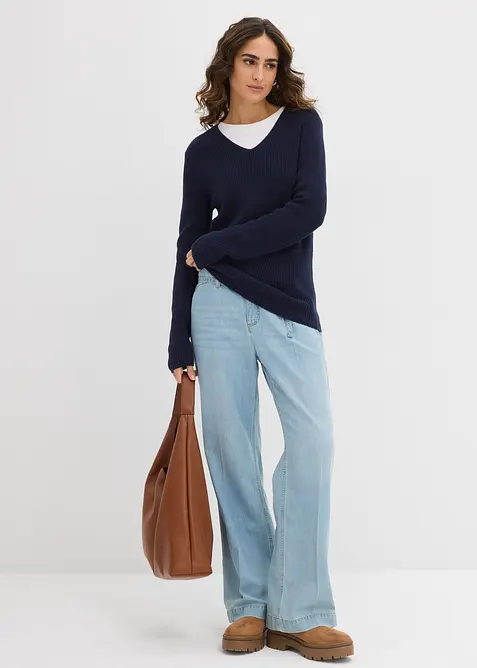 Pull en maille côtelée 100% coton, bonprix