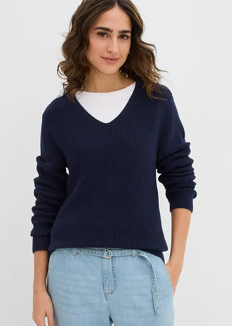 Pull en maille côtelée 100% coton, bonprix