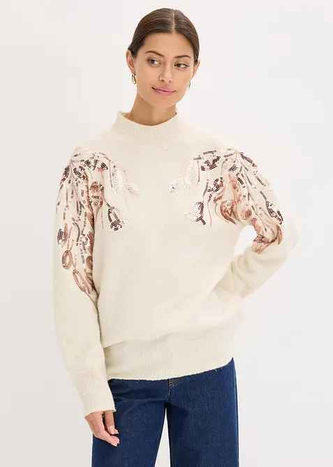 Pull oversize à sequins, bonprix