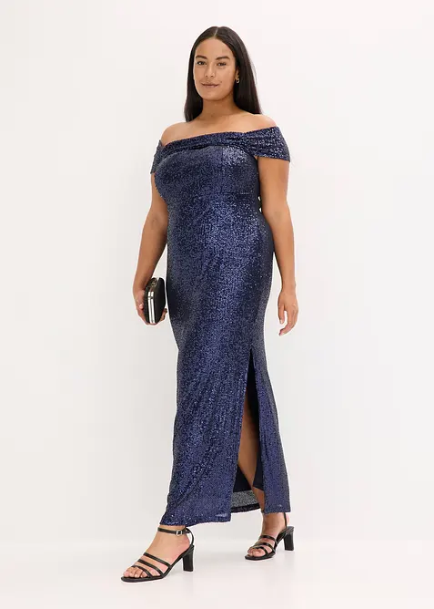 Robe à sequins et encolure Bardot, bonprix