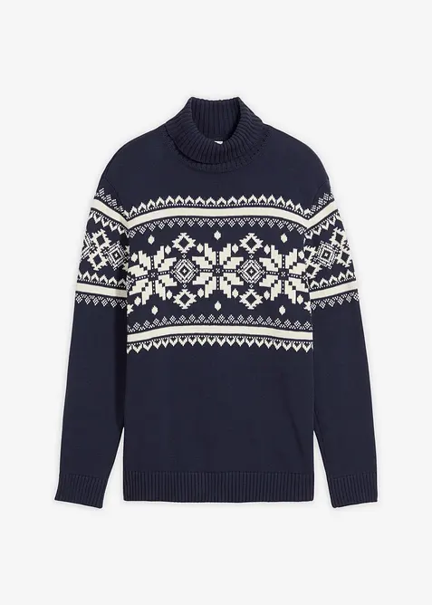 Pull col roulé à motif norvégien, 100% coton, bonprix