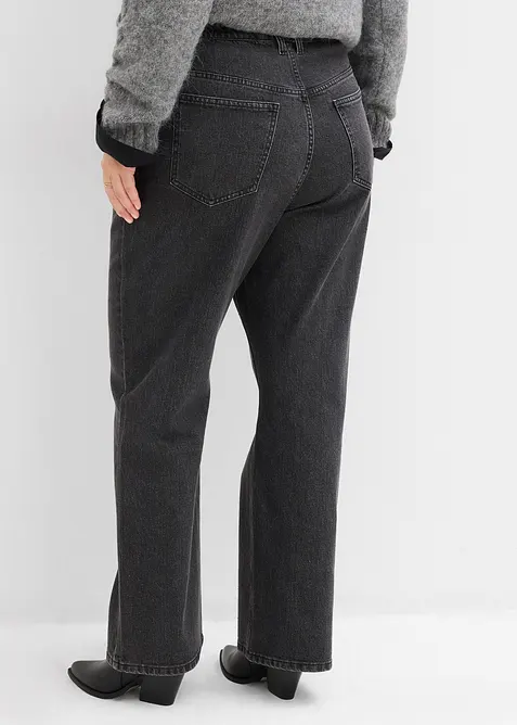 Jean droit loose, taille haute élastiquée avec strass, bonprix