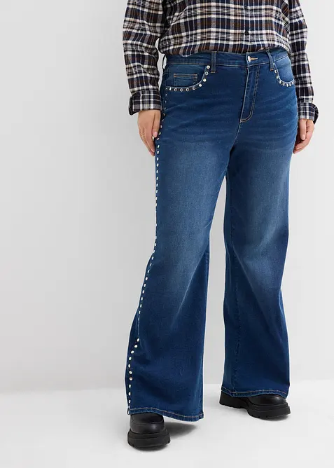 Jean flare taille haute avec rivets, bonprix