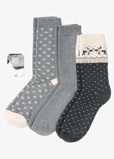 Lot de 3 paires de chaussettes thermiques en coton majoritaire, bonprix