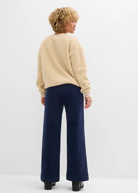 Pantalon large en velours côtelé, taille haute, bonprix