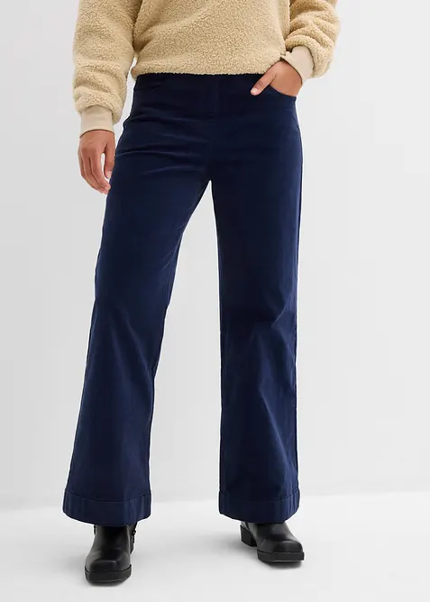 Pantalon large en velours côtelé, taille haute, bonprix
