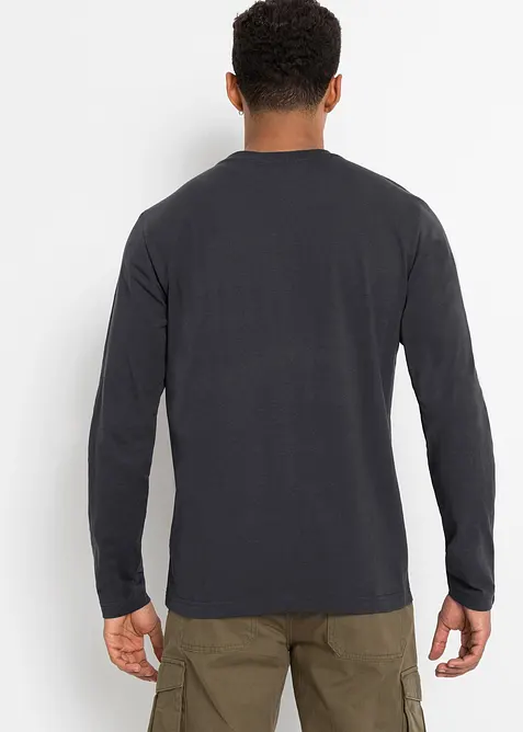 Lot de 2 T-shirts col tunisien manches longues, 100% coton, bonprix