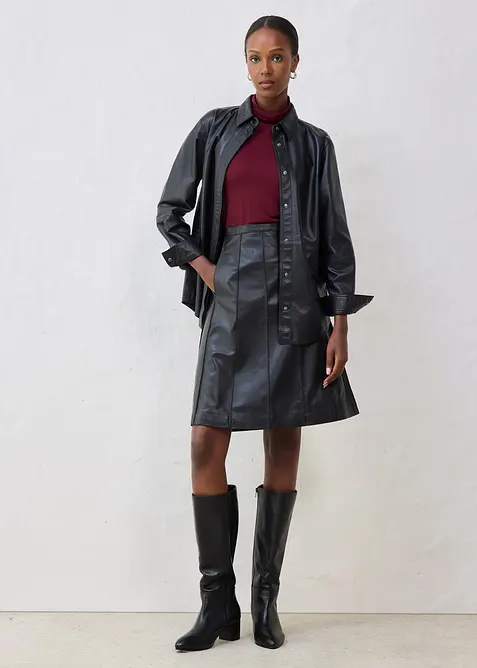 Jupe évasée en cuir d’agneau nappa, bonprix