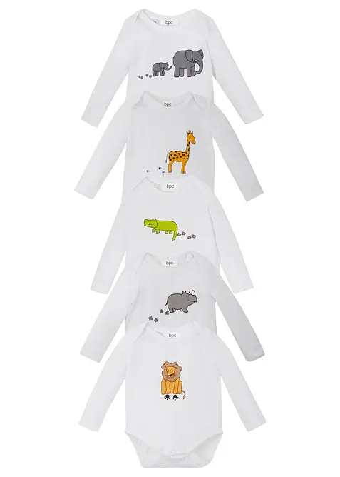 Lot de 5 bodies b&eacute;b&eacute; manches longues, bonprix