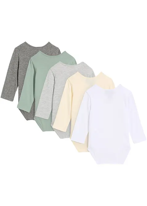 Lot de 5 bodies bébé manches longues, bonprix