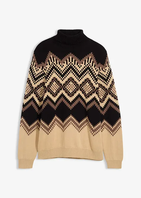 Pull col roulé doux à motif ikat, bonprix