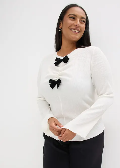 T-shirt manches longues en crêpe texturé, bonprix