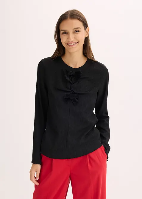 T-shirt manches longues en crêpe texturé, bonprix