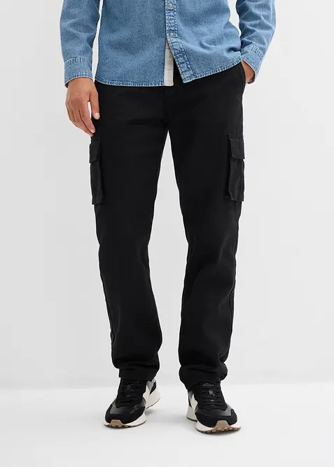 Pantalon cargo et loose à doublure chaude en flanelle et taille élastiquée, droit, bonprix