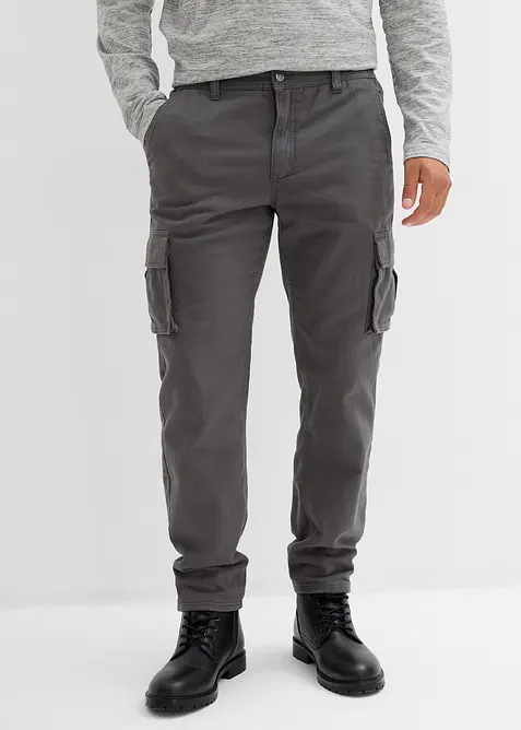 Pantalon cargo et loose à doublure chaude en flanelle et taille élastiquée, droit, bonprix