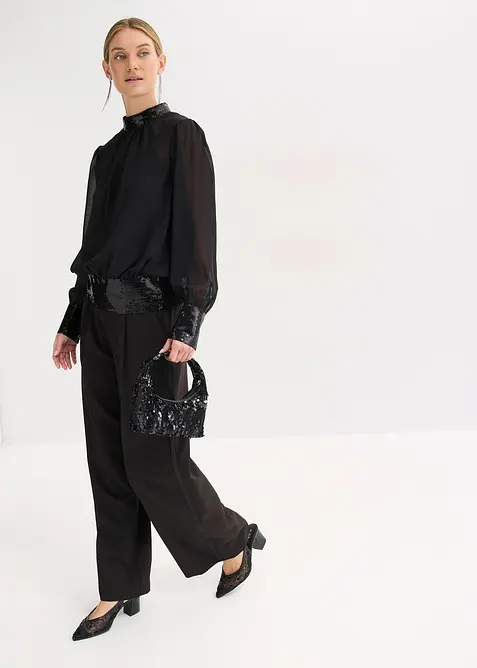 Blouse en tulle fin avec empiècements à sequins, bonprix