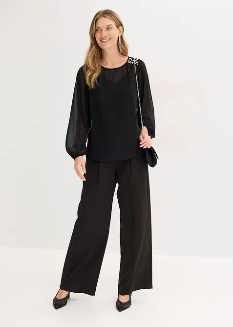 Blouse en mousseline avec strass sur les épaules, bonprix