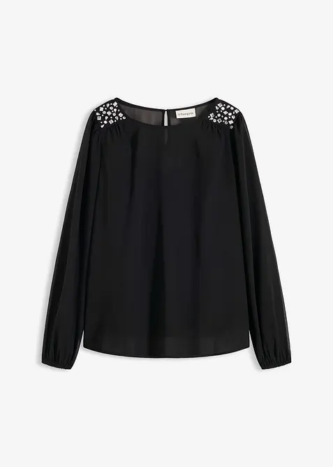 Blouse en mousseline avec strass sur les épaules, bonprix