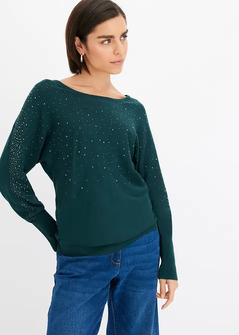 Pull en fine maille avec strass, bonprix