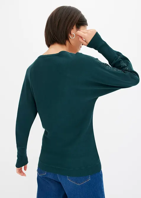 Pull en fine maille avec strass, bonprix