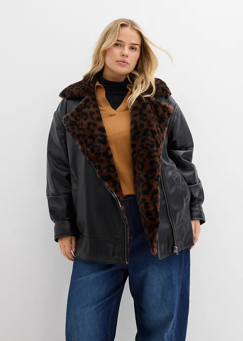 Veste enduite avec doublure peluche léopard, bonprix