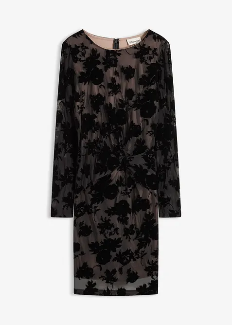 Robe courte en mesh à imprimé floqué, bonprix