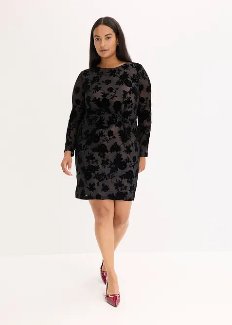 Robe courte en mesh à imprimé floqué, bonprix