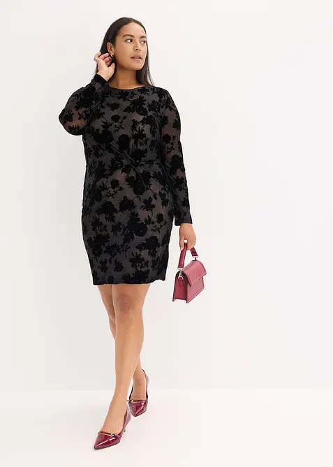 Robe courte en mesh à imprimé floqué, bonprix