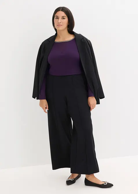 T-shirt manches longues avec empiècement mesh et strass, bonprix