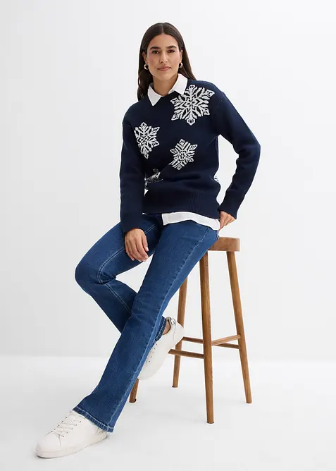 Pull col rond avec flocons de neige, bonprix