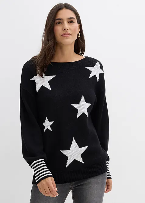 Pull jacquard &agrave; imprim&eacute; &eacute;toiles, bonprix