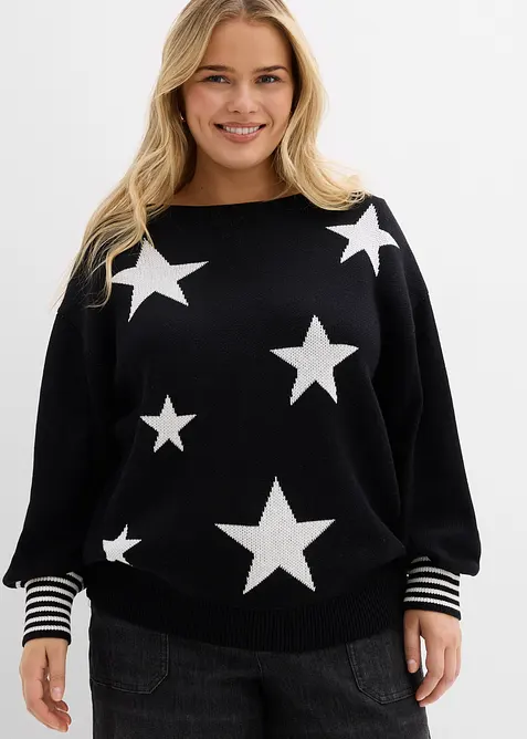 Pull jacquard &agrave; imprim&eacute; &eacute;toiles, bonprix