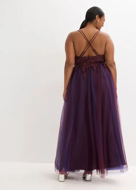Robe longue en tulle délicat avec dentelle, bonprix