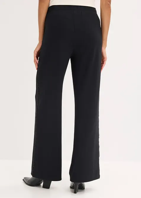 Pantalon en Punto di Roma avec taille élastiquée et strass, bonprix