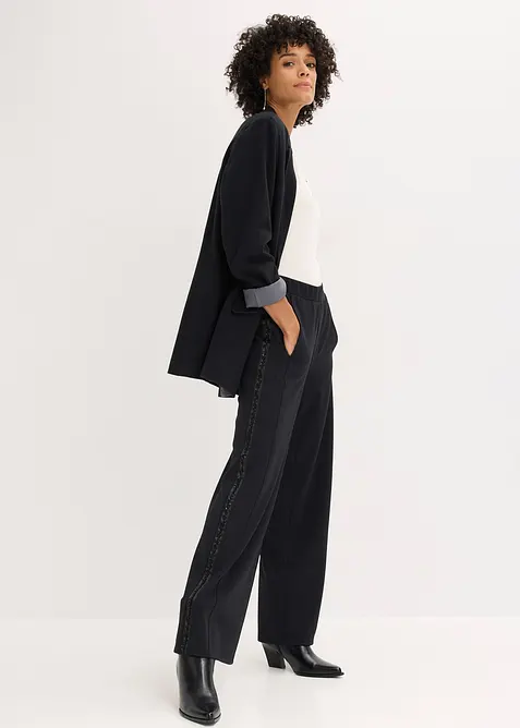 Pantalon en Punto di Roma avec taille élastiquée et strass, bonprix