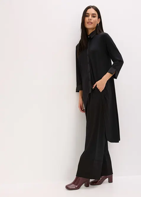 Chemisier en jersey à empiècements en satin, bonprix